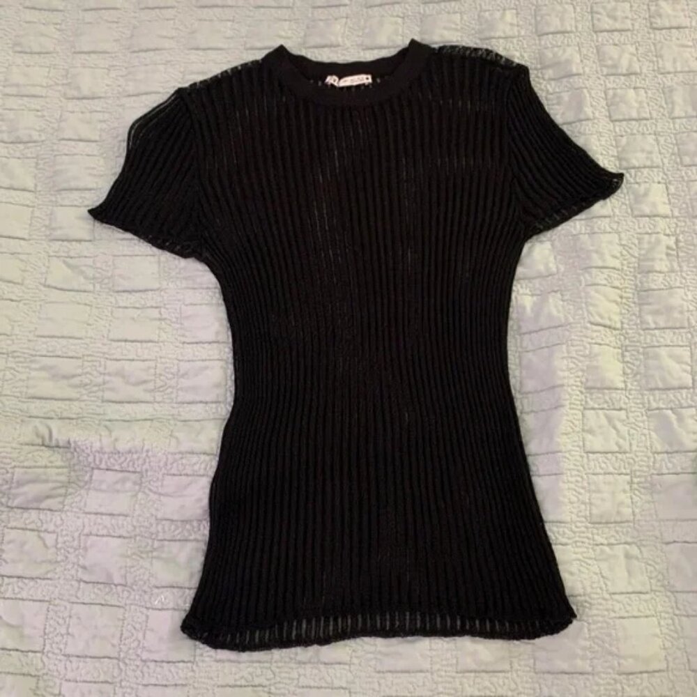 Zara Black Short Sleeve Shirt Ribbed Size S Small